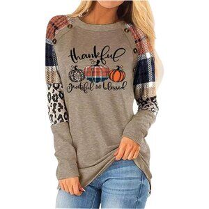 Vintage Thankful & Blessed Long Sleeve Tee - Color Block Fall T-Shirt